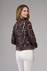 Lace Panel Leather Trim Jacket Mocha