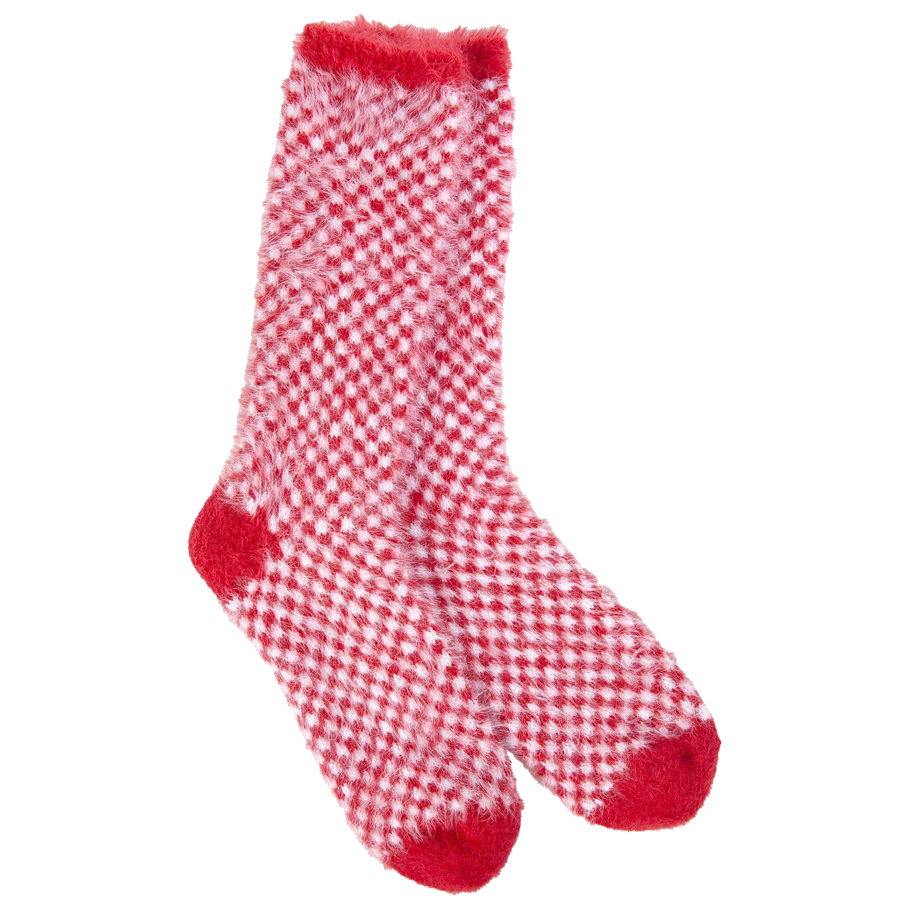Holiday Feather Check Crew Socks Red