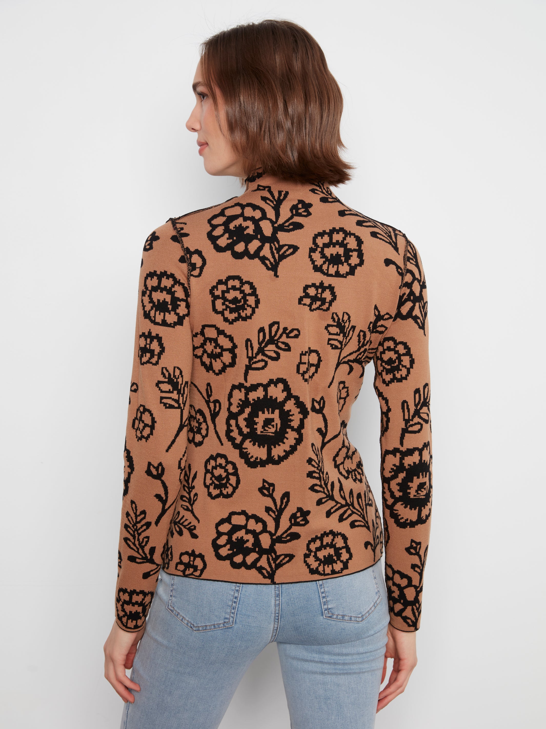 Contrast Floral Reversible Mock Neck Sweater Ember