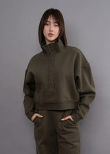 Malta Fleece 1/2 Button Up Mock Neck Pullover Army Green