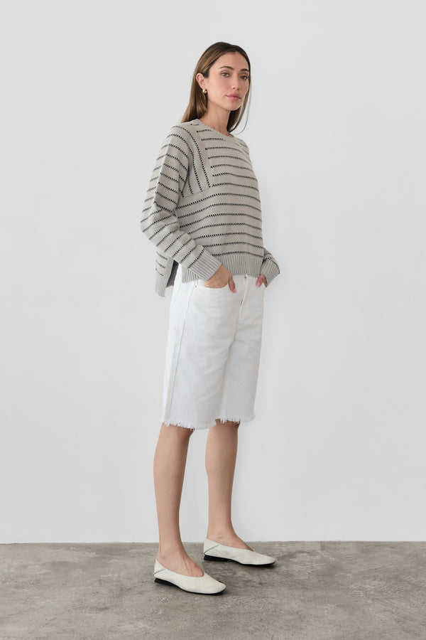 Xanthe Stripe Sweater Heather Grey + Black
