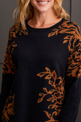 Reversible Cotton Crewneck Sweater Walnut Floral