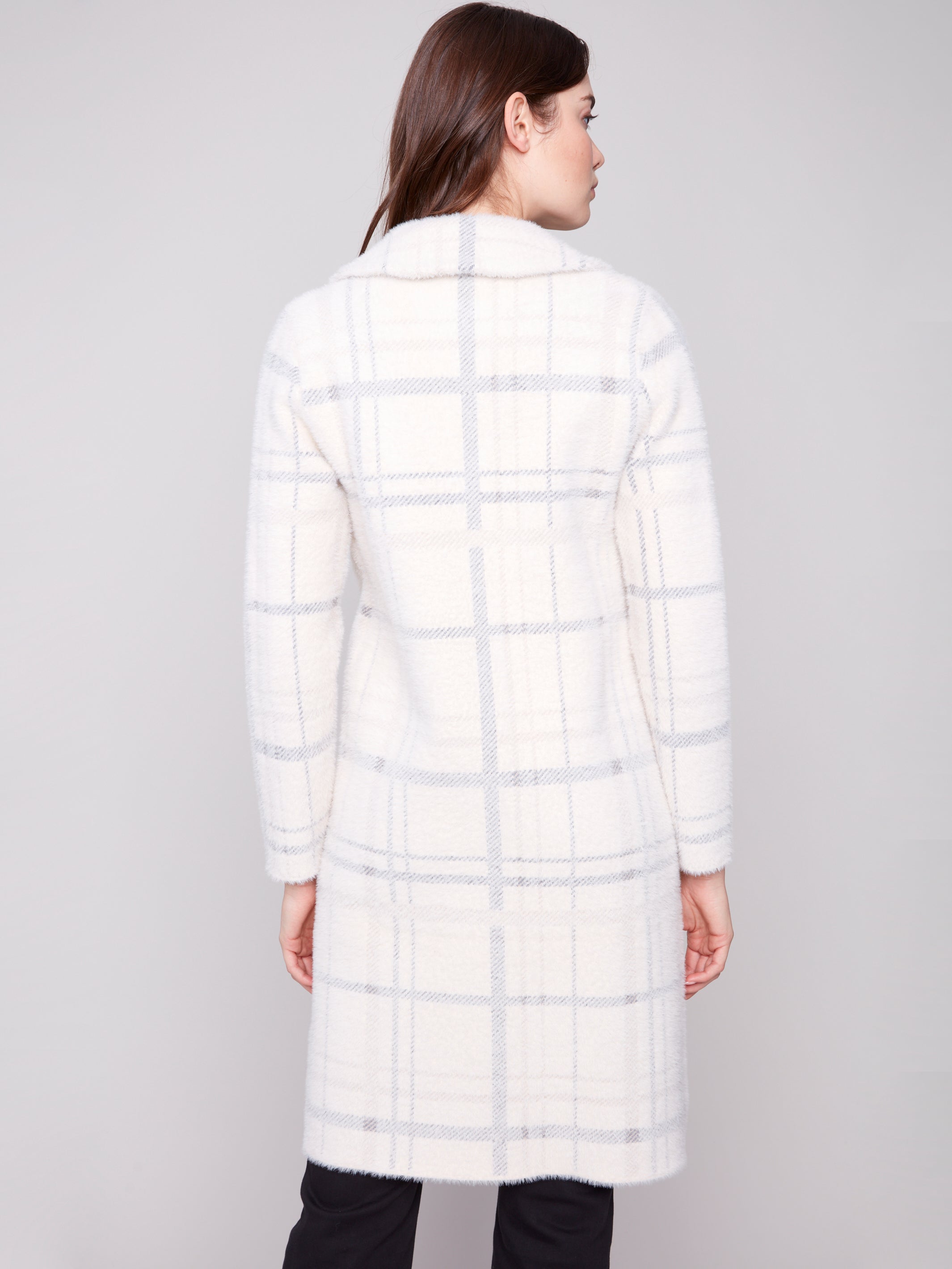 Plaid Patch Pocket Knit Coatigan Ivory
