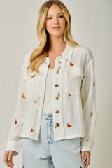 Embroidered Mix Media Wash Jacket Ivory