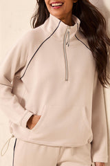 Raglan 3/4 Zip Popover Top Sand Dune