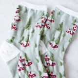 Christmas Village Socks White + Sage