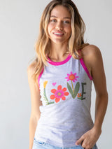 Love Flower Ringer Tank Grey