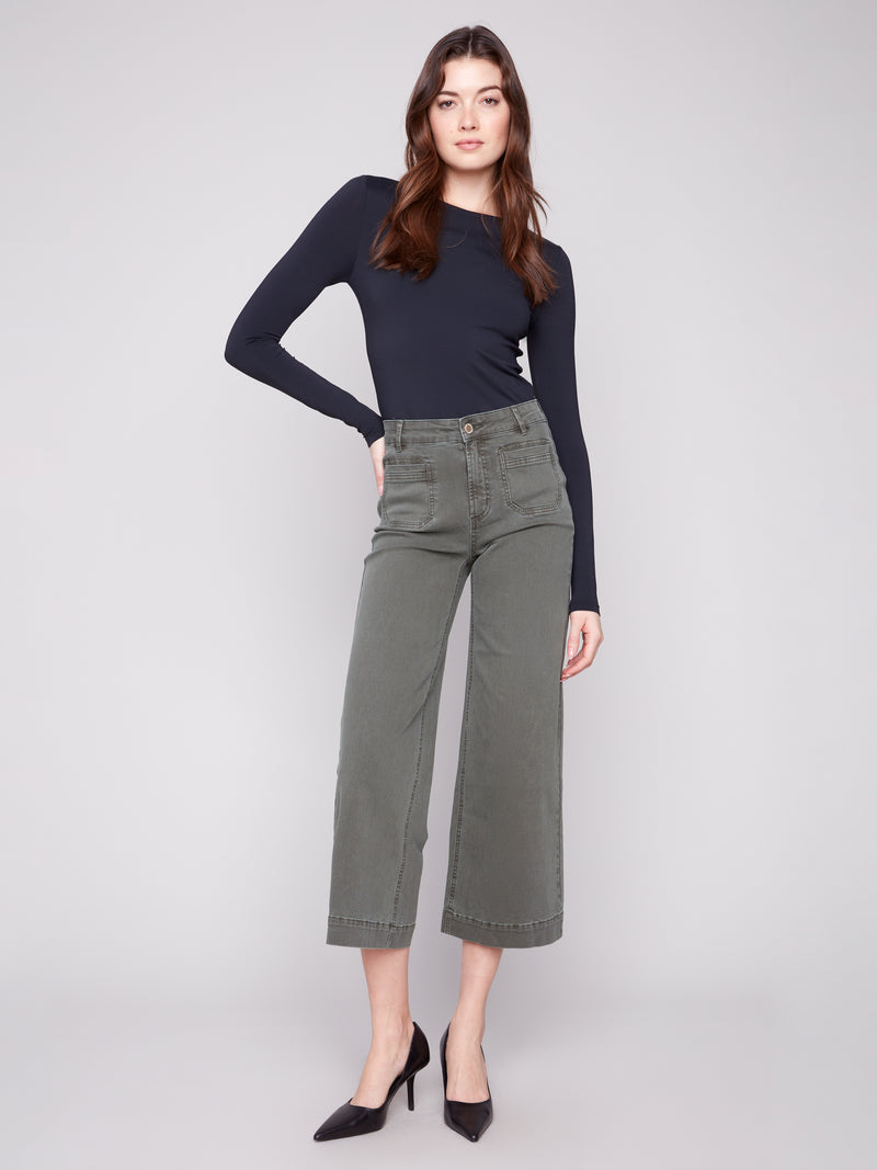 Patch Pocket Wide Leg Twill Pants Spruce