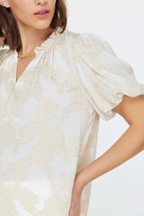 Floral Printed Ruffled Collar Blouse Natural