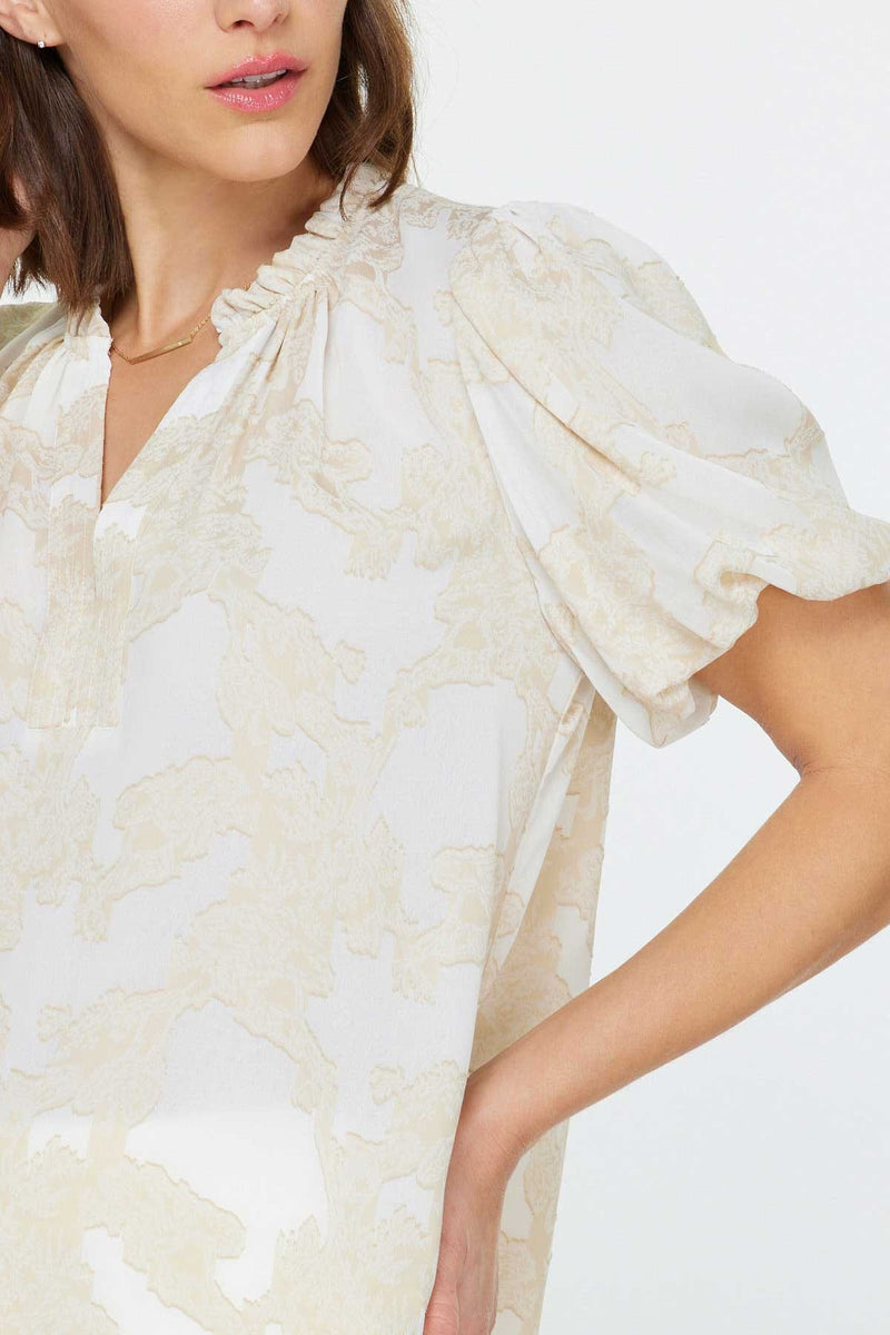 Floral Printed Ruffled Collar Blouse Natural