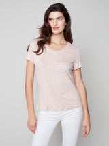 Linen Jersey Vneck Tee Pearl