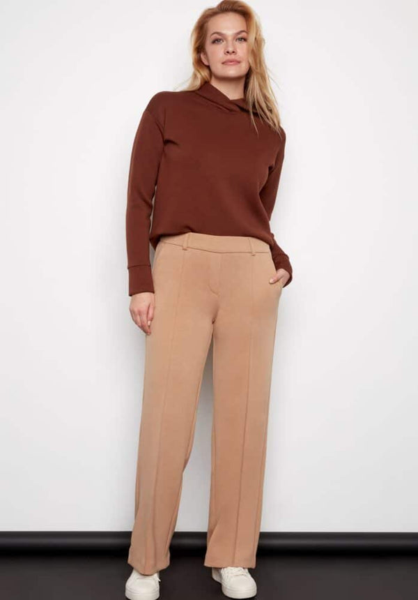 Alice Pintuck Wide Leg Scuba Pants Latte