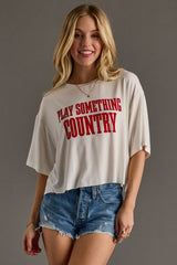 Play Something Country Cropped Graphic Tee White