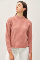 Chunky Ribbed Mock Neck Sweater Winter Coral