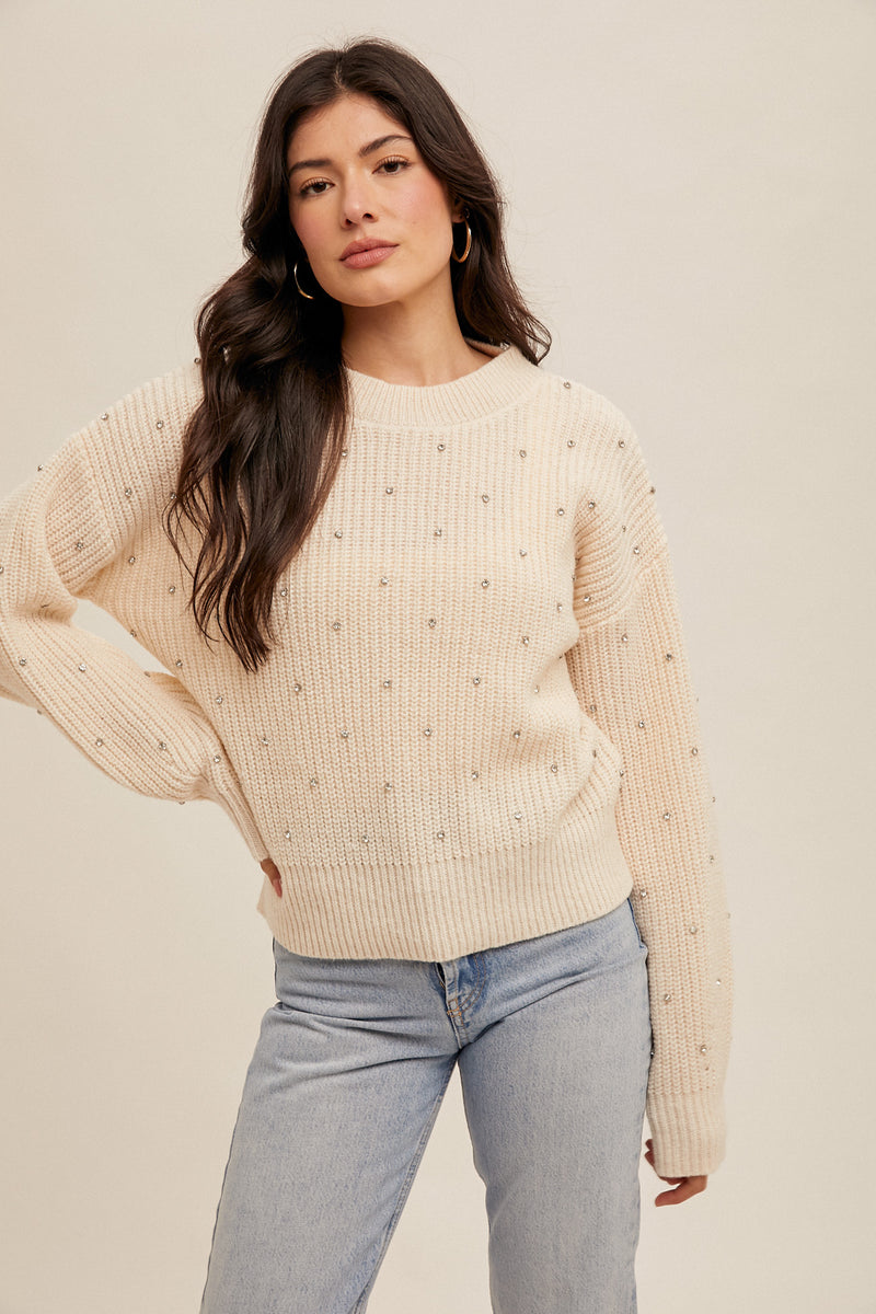 Rhinestone Crew Neck Sweater