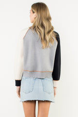 Contrast Sleeves Colorblock Sweater Top Grey