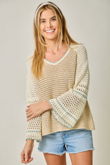 Raglan Sleeve Crochet Sweater Oatmeal