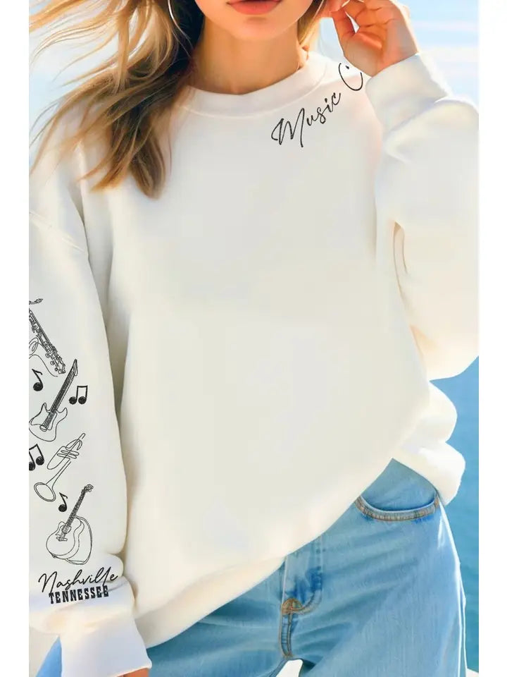 Nashville Music City Puff Sleeve Sweatshirt Oat