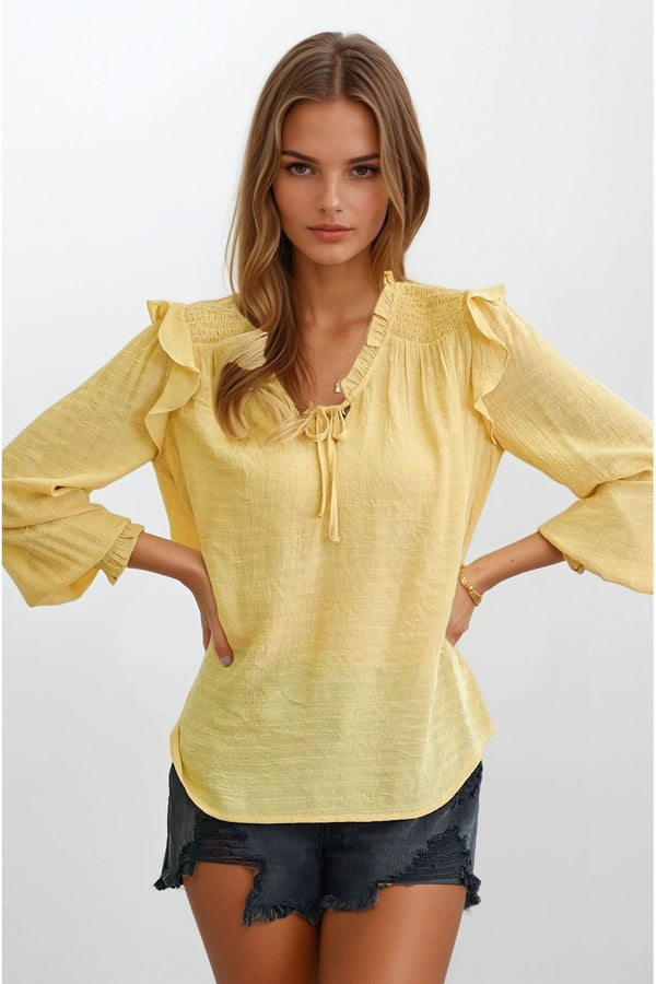 Smocked Yoke Ruffle Blouse Sunlight