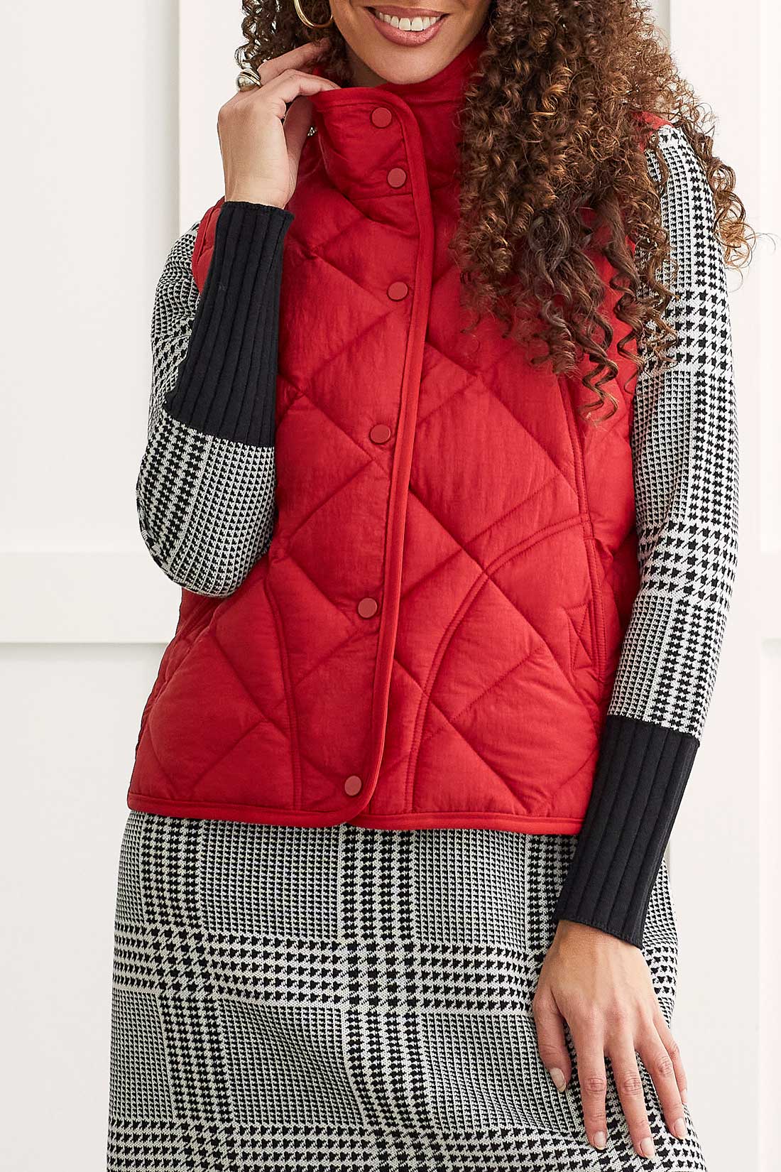 Puffer Quilted Crinkle Buttoned Vest Earth Red