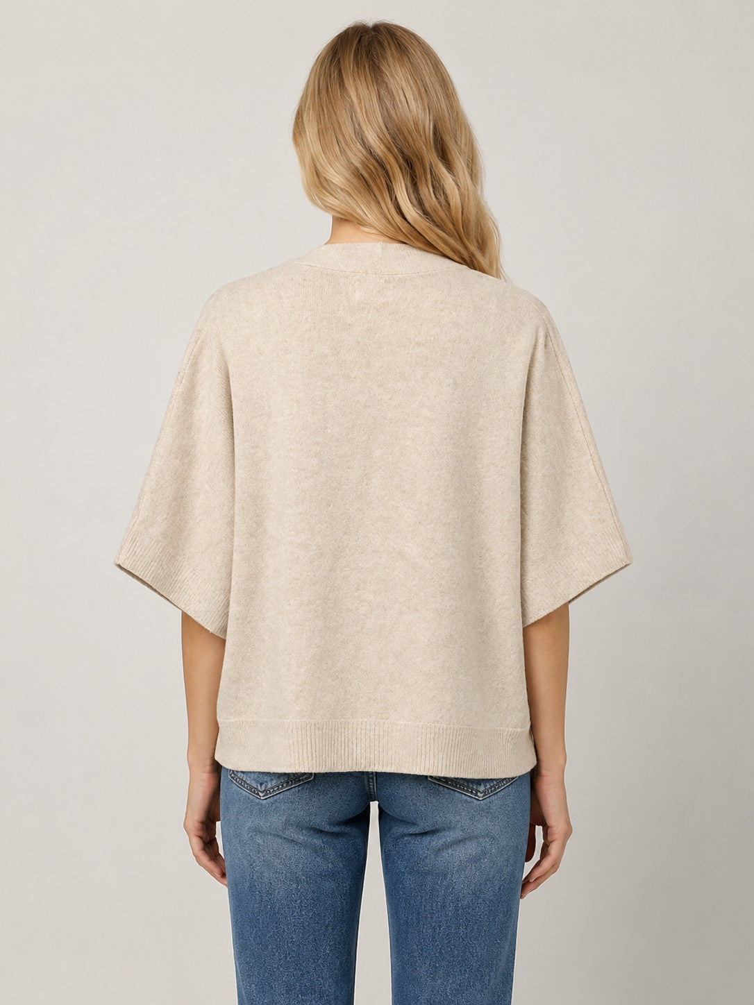 Novelty Button Short Sleeve Sweater Cardigan Taupe