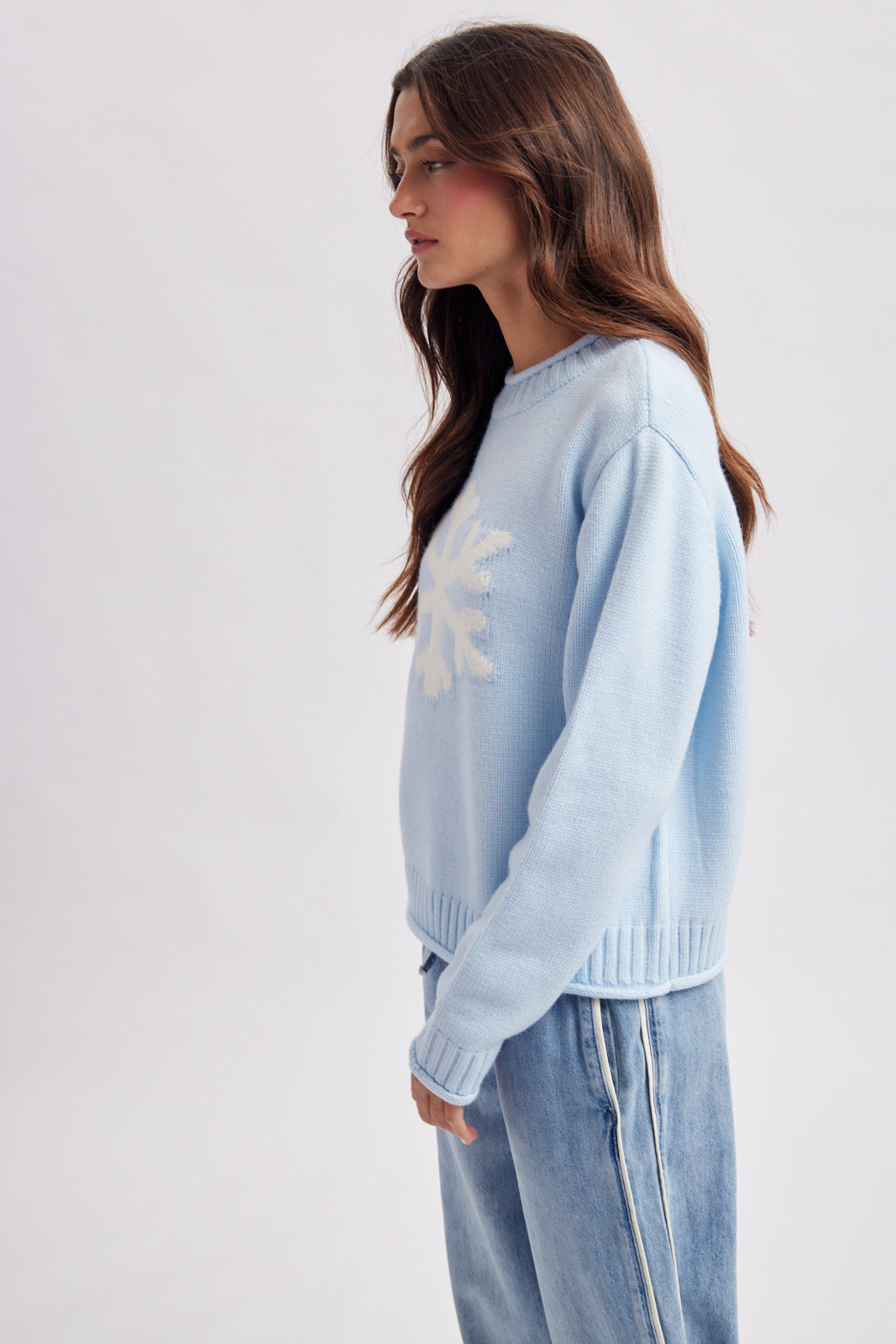 Snowflake Cozy Sweater Ice Blue + White