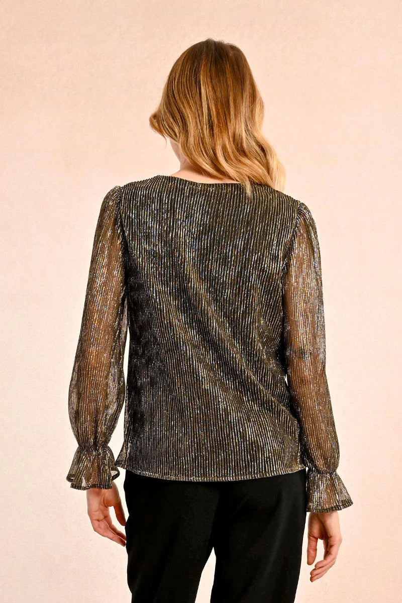 Pleated Sheer Shimmer Blouse Gold