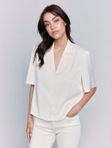 Tailored Collar Short Sleeve Blouse Ecru