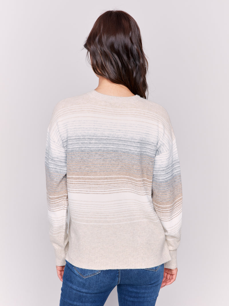 Side Button Ombre Sweater Stripes