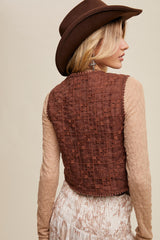 Embroidered Lace Tie-front Vest Mocha