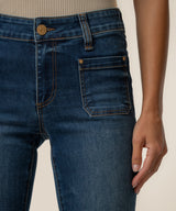 Natalie Mid Rise Patch Pocket Clean Hem Flare Jeans Champ