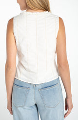 Ruffle Detail Pintuck Tank Cream Stripe Embroidered