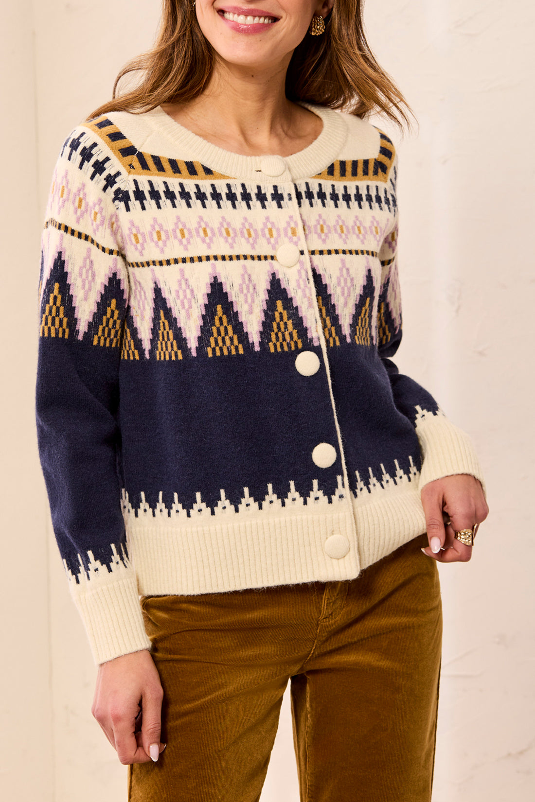Fair Isle Button Front Sweater Sapphire
