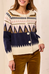 Fair Isle Button Front Sweater Sapphire