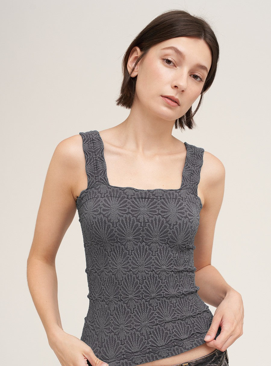 Lace Textured Square Tank Gunmetal