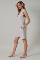 Collared V Neck Sleeveless Mini Dress Heather Grey
