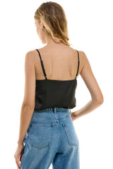 Satin Crystal Neckline Cami Black