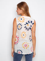 Printed Chest Pocket Sleeveless Top Daisies