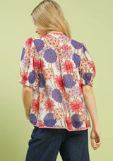 Stemmed Floral Print Puff Sleeve Blouse Pink Mix