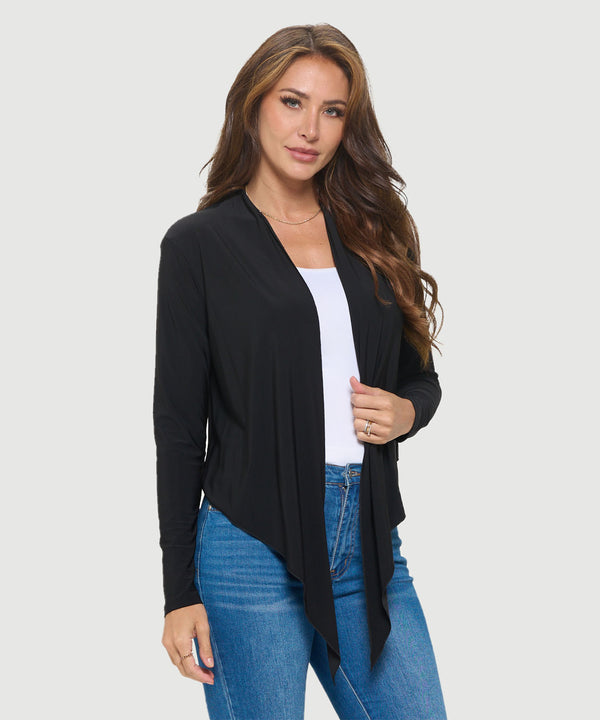 Cropped Waterfall Tie Jacket Black