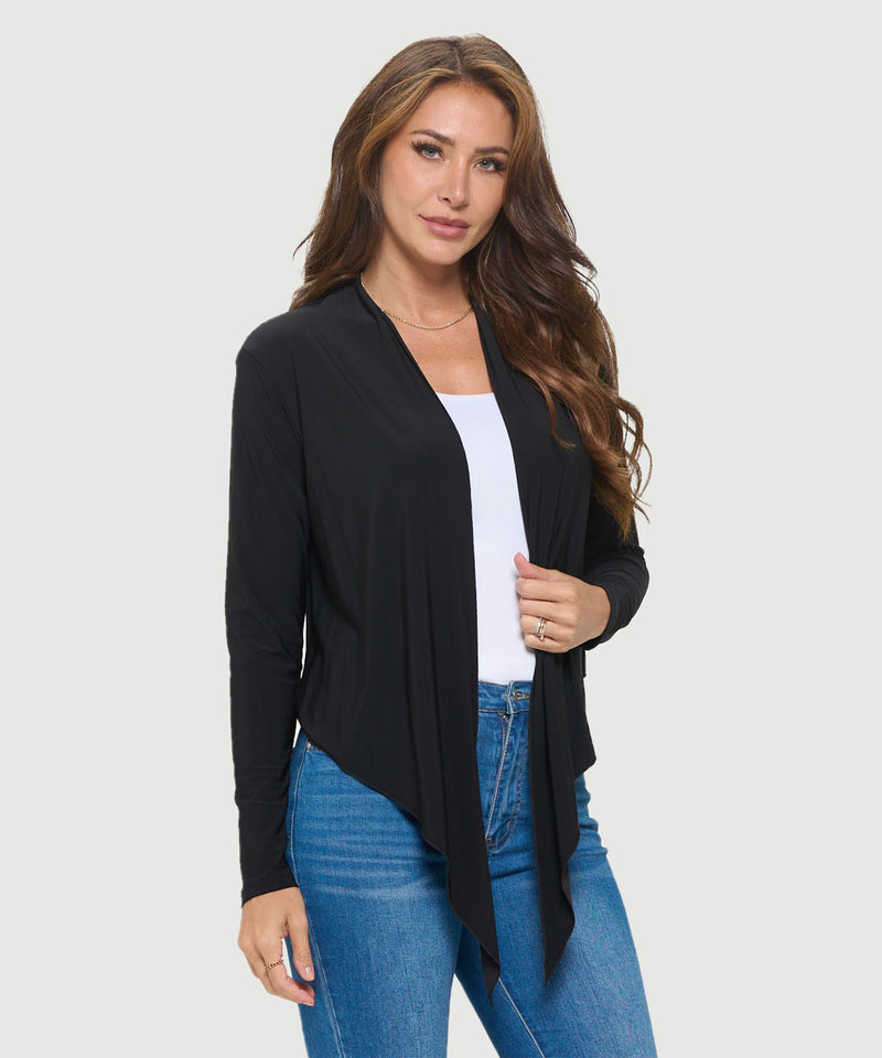 Cropped Waterfall Tie Jacket Black