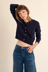 Heart Button Cardigan Navy Blue