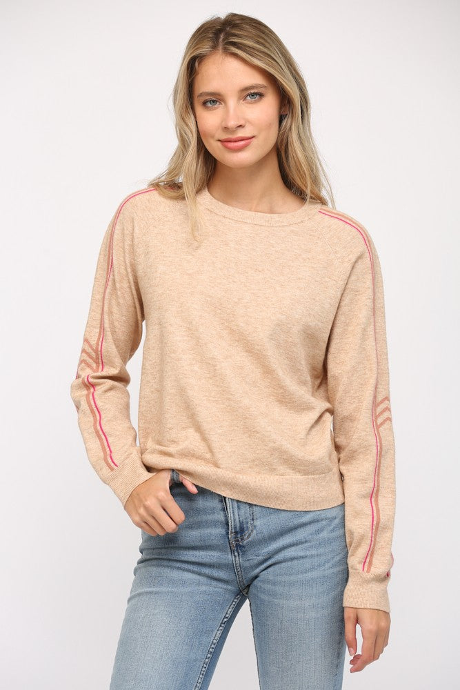 Stripe Detail Sleeve Sweater Oatmeal