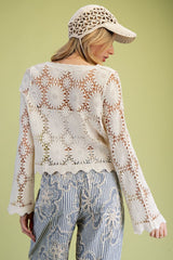 Crochet Button Down Tassel Tie Cardigan Khaki