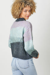 Tech Colorblocked Pull Over Sweater Seafoam + Lavender
