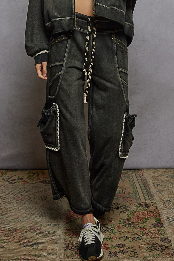 Wide French Terry Trim Detail Pant Black