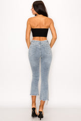 Crystal Fringe Button Fly Denim Pants Denim