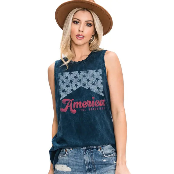America The Beautiful Graphic Tank Mineral Navy