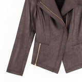 Classic Leather Knit Moto Jacket Brown