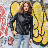 Cowl Neck Liquid Leather Moto Jacket Black